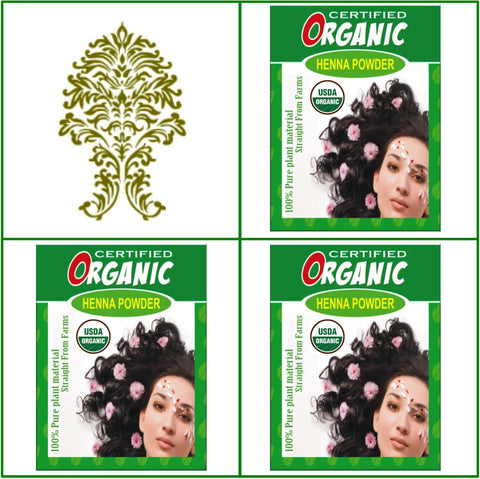 3 Boxes. USDA Certified Organic Henna. Golden Brown Hair Color. 100g Ea.
