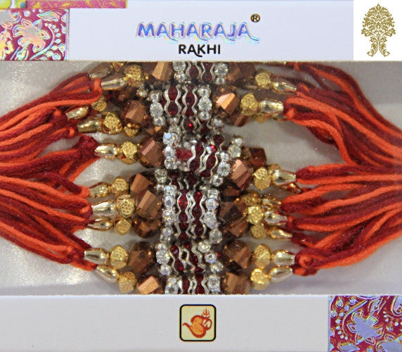 1 Box of Indian Handmade Rakhi Bracelets  (Friendship Bracelets)- Design 1451 (Red & Gold).