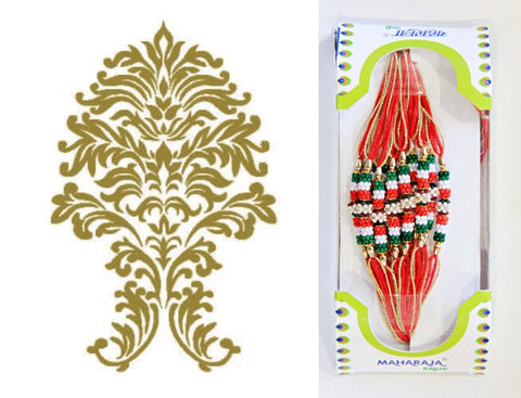 1 Box of Indian Handmade Rakhi Bracelets  (Friendship Bracelets)- Design 1453 (Red, Green & Gold)