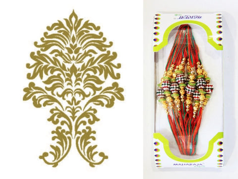 1 Box of Indian Handmade Rakhi Bracelets  (Friendship Bracelets)- Design 6107 (Red, Green and Yellow)