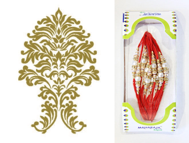 1 Box of Indian Handmade Rakhi Bracelets  (Friendship Bracelets)-Design 6709 (Red, Gold & Faux Pearl)