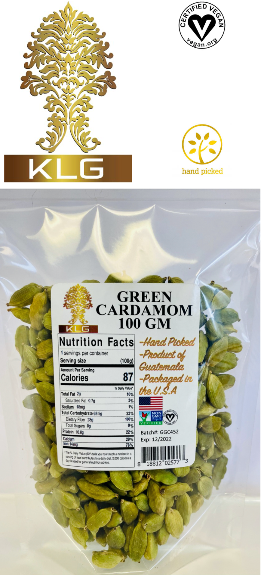 3 Bags. Natural Green Whole Cardamom Pods. Extra Fancy Grade! 100gm Ea